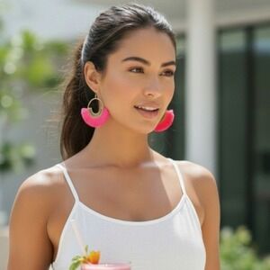 Aldo Sevelle Hot Pink Fringe Gold Tone Dangle Earrings NWT